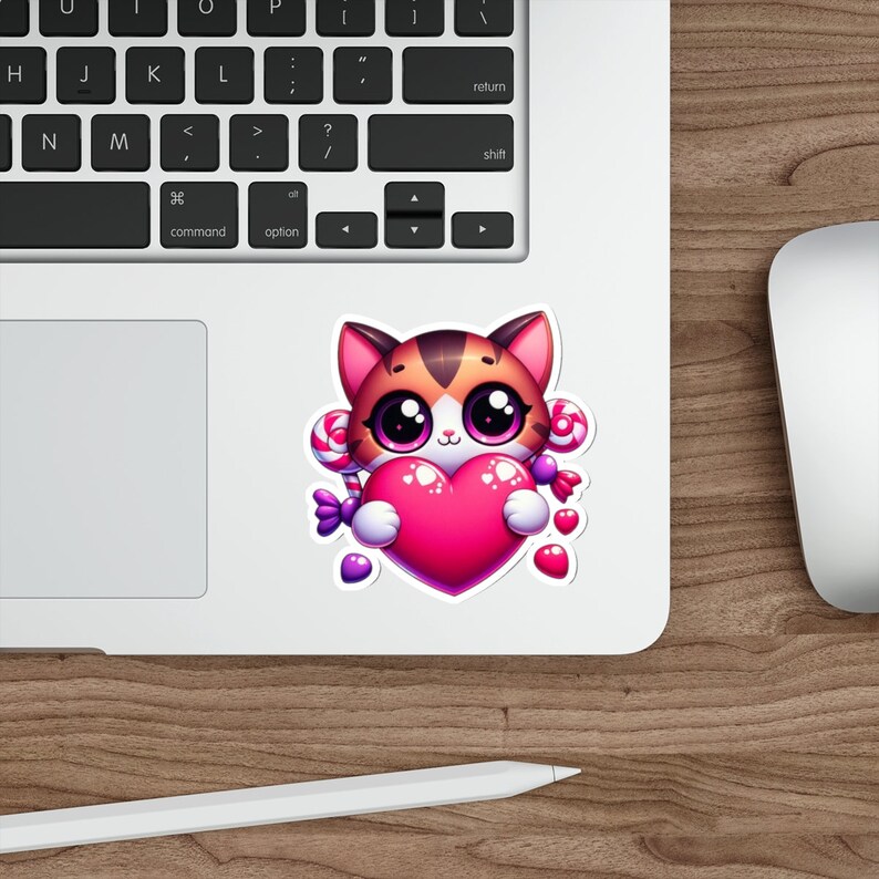 Die-Cut Kitten Heart Sticker Water-Resistant Vinyl, Indoor/Outdoor Use, Easy-Peel Backing, Matte Finish image 6