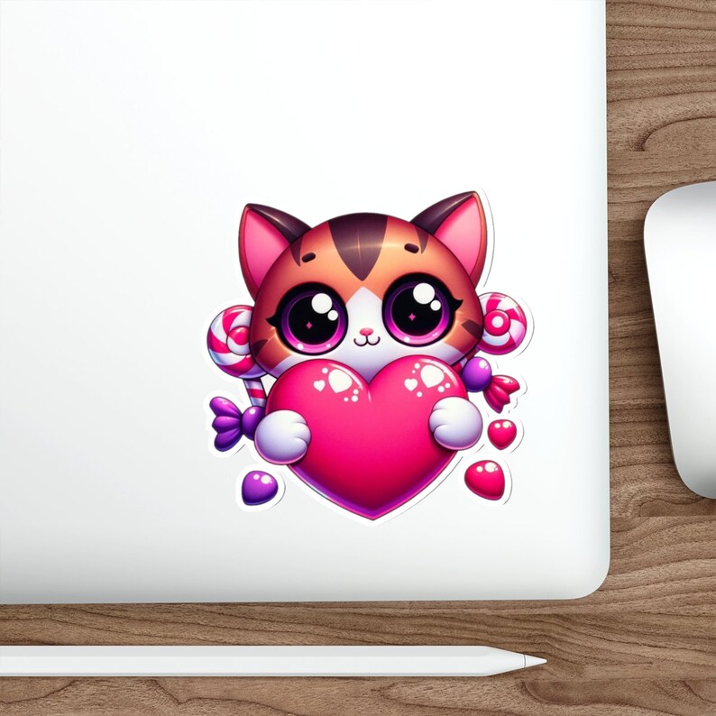 Die-Cut Kitten Heart Sticker Water-Resistant Vinyl, Indoor/Outdoor Use, Easy-Peel Backing, Matte Finish image 7