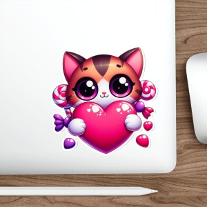 Die-Cut Kitten Heart Sticker Water-Resistant Vinyl, Indoor/Outdoor Use, Easy-Peel Backing, Matte Finish image 1