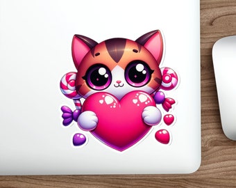 Die-Cut Kitten Heart Sticker -- Water-Resistant Vinyl, Indoor/Outdoor Use, Easy-Peel Backing, Matte Finish