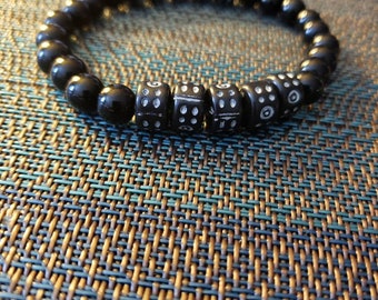 Black & White Masculine Beaded Stretch Bracelet (pairs well with men's necklace) sold separately