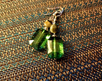 Gorgeous Green Glass and Marble Bead Dangle