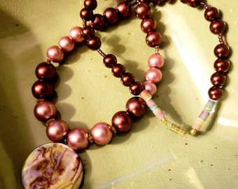 Pretty Pink & Maroon Beaded Necklace