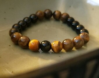 Masculine Black & Tiger Eye Men's Stretch Bracelet