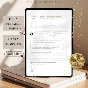 Client Consultation Form Template | Printable & Digital Skincare Consent Form | Editable PDF