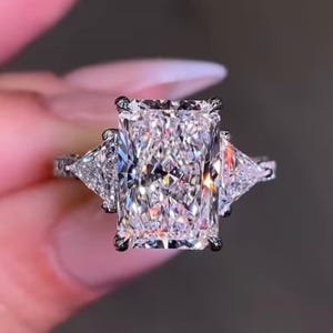 4 CT Radiant Cut Moissanite Three Stone Engagement Ring Solid Gold Ring Anniversary Gift Rings for Women Gift For Her Promise Ring