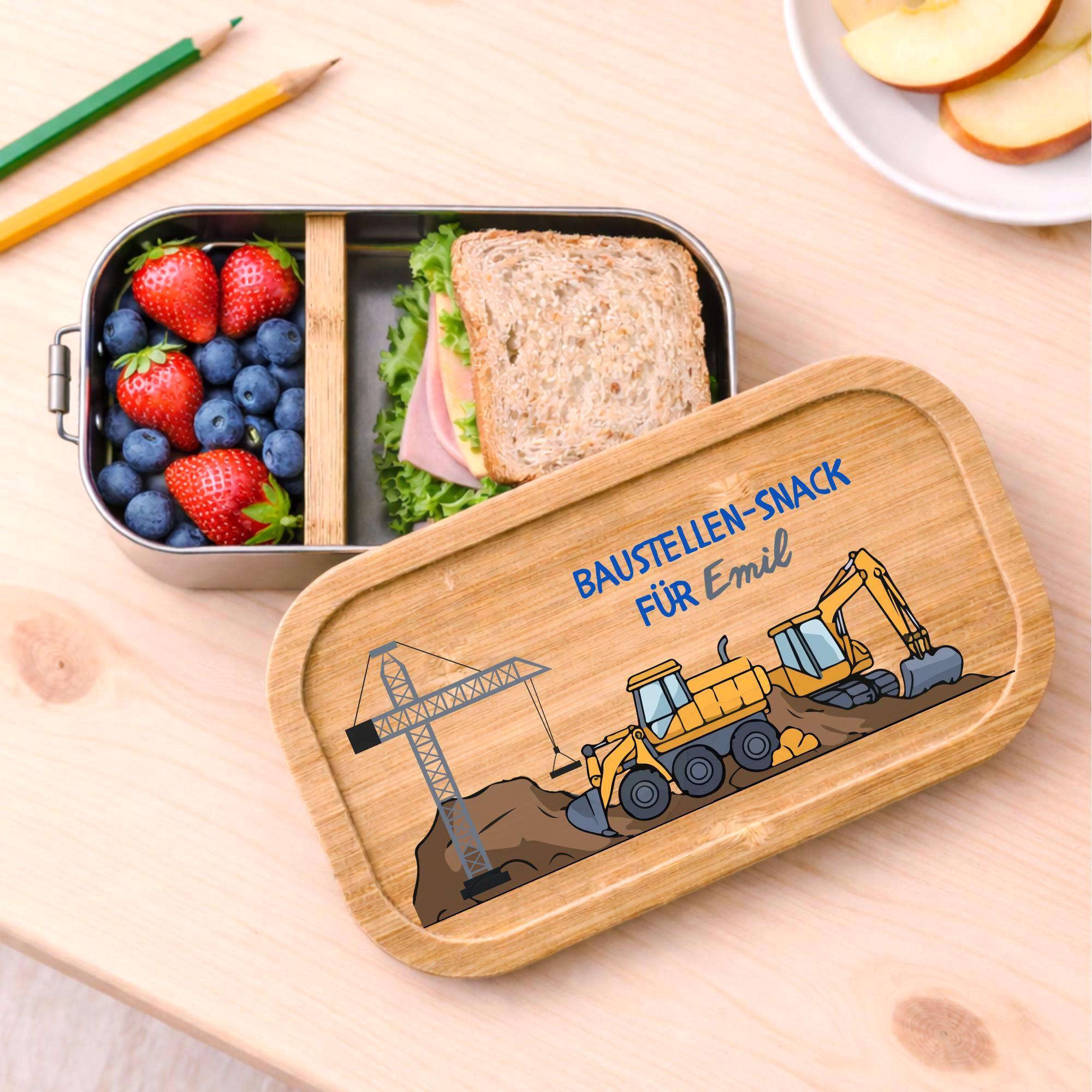 Coole Brotdose Für Kleine Baustellen-Fans – Mit Bagger-Motiv, Extra Fach Und Persönlichem Namen – Stabil, BPA-frei, Perfekt Für Kita & Schule Stabile Schnappdose Für Kita