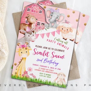 Farm Girl Birthday Invitation, Pink Farm Animals Party Invite, Barnyard Animals Ranch Kids Invitation, 5x7 Invitation Canva Template EBD17