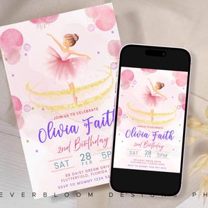 Dance and Twirl Ballerina Birthday Party Invitation, Editable Pink Ballet Dancer Birthday Party Invite, Ballet Theme Digital Download EBD32