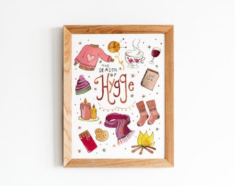 Cartel digital de estilo de vida Hygge / Decoración acogedora del hogar imprimible / Arte de pared escandinavo / Descargar arte de pared digital / Ilustración danesa Hygge