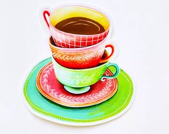 Adesivo in vinile colorato per tazza da tè / Decalcomania decorativa per tazza da tè per laptop, bottiglie d'acqua, pianificatori / Design stravagante di tazze / Regalo per gli amanti del tè
