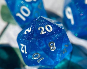 Sparkling Royal Blue (B-Grade) - Sharp Edge Beveled Dice - Polyhedral DnD Resin Dice