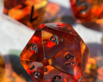 Fireball Inferno - Sharp Edge Beveled Dice - Polyhedral DnD Resin Dice