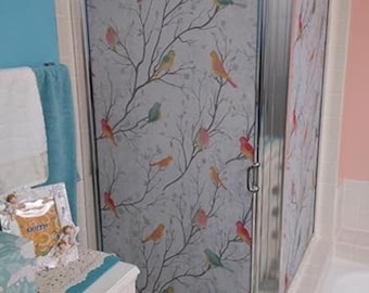 Bird Stained Glass Privacy Window Film – Frosted Static Cling for Bathroom & Door | Decorative Glass Covering 17.5"x78.7" | No Adhesive