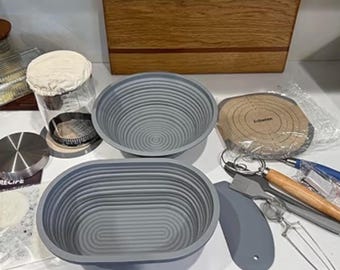 Complete Silicone Sourdough Kit | Artisan Bread Baking Set with 40oz Starter Jar, 9” & 10” Proofing Baskets, Dough Tools , Bread Sling