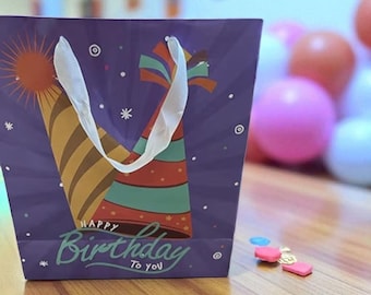 8 Pack Birthday Gift Bags with Tissue Paper – Assorted Sizes ,Designs, Extra Large, Large & Medium Reusable Favor Bags with Ribbon Handles