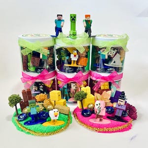 Minecraft Inspired Party Favors, Chicken Jockey Play Dough Jar, Personalized Gamer Birthday Favors, Creeper Sensory Jar, Pixel Miner Party
