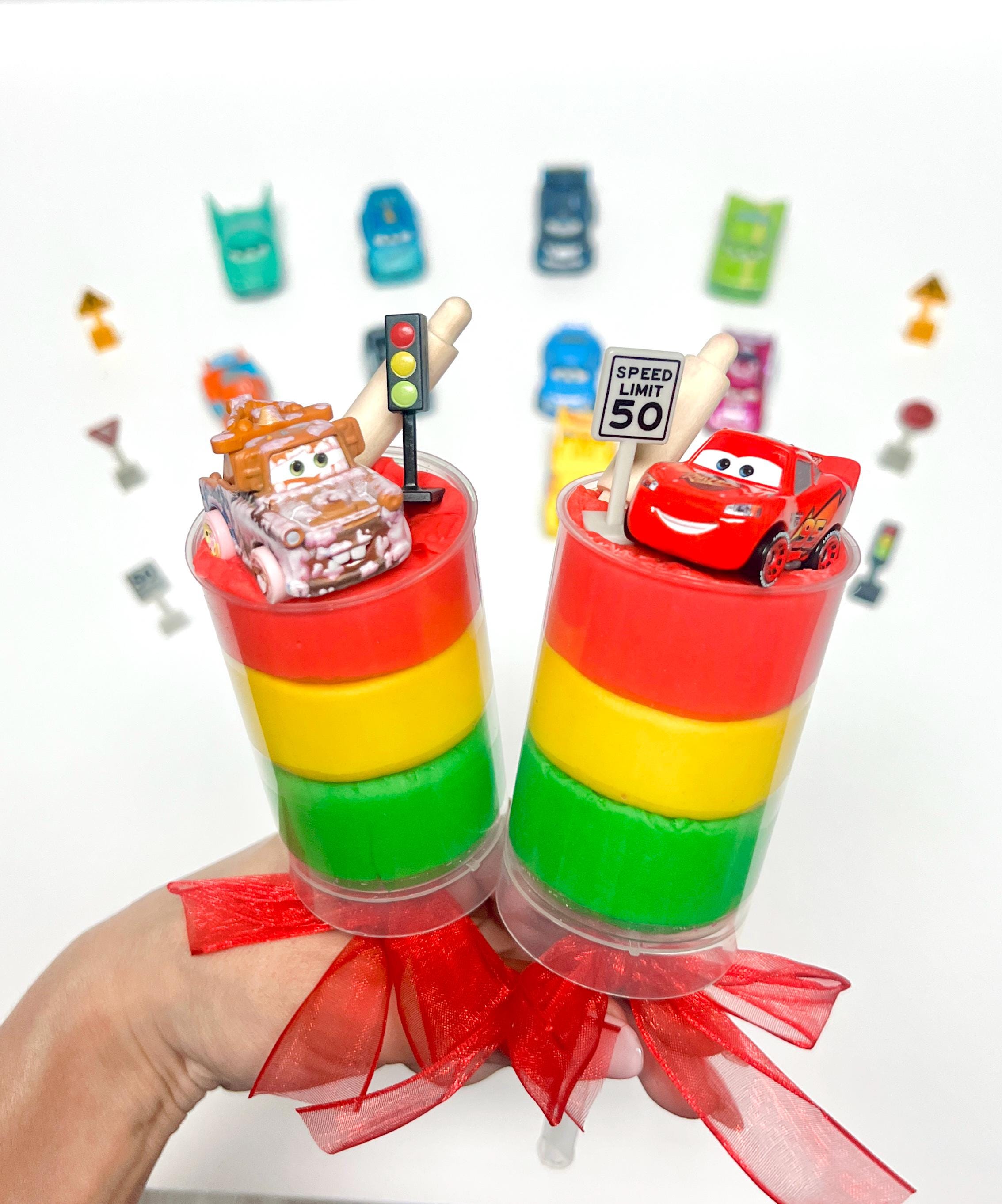 Cars Play Dough Party Favor – Lightning McQueen Birthday Gift – Race Car Sensory Kit – Cars Birthday Favor – Kids Race Track Party Supplies