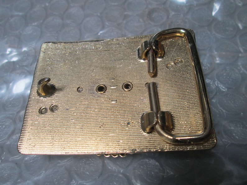 Unisex Small Silver Look Gold Accent Dress Belt Buckle MOP Mother Of Pearl