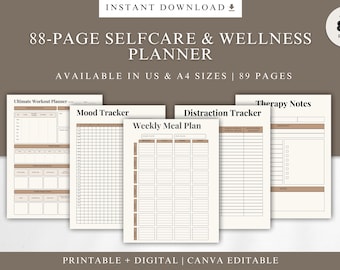 Self Care Planner for Women | Wellness Habit Tracker, Routine Workbook (PDF Canva)