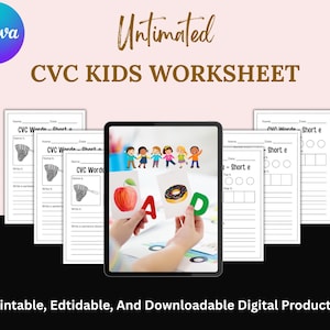 Printable CVC Word Worksheets for Kids – Phonics Activity, Early Reading Practice, Kindergarten Educational PDF