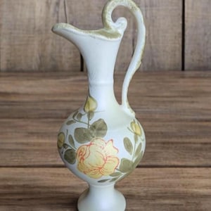 Vintage Hand-Painted Pottery Pitcher: Yellow Roses, Erwin Tennessee
