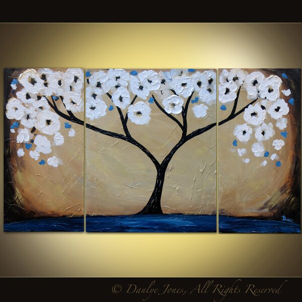 Tree painting original acrylic triptych on canvas large 3 panel SALE