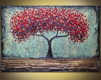 Red Tree Abstract Painting original acrylic on canvas 36x24