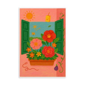 Fenster Postkarte – Charleston-inspirierte Blumen, 100x150
