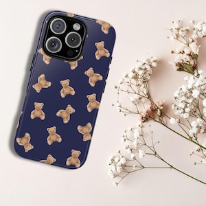 Navy Preppy Bear Phone Case: Chic iPhone & Samsung Cover, Wireless Charging