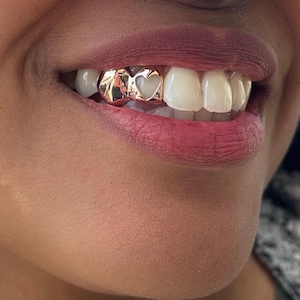 Heart Shape Window & Plain Cap — Handmade Custom Personalised Fit Grillz in Sterling Silver or Gold | Any Teeth! Free Mould Kit Included!
