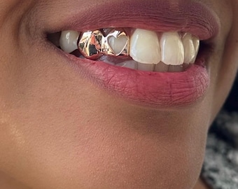 Heart Shape Window & Plain Cap — Handmade Custom Personalised Fit Grillz in Sterling Silver or Gold | Any Teeth! Free Mould Kit Included!