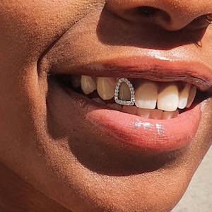 Iced Out Open Face Window Cap — Handmade Custom Personalised Fit Grillz in Sterling Silver or Gold | Any Teeth! Free Mould Kit Included!