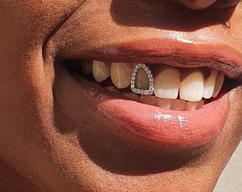 Iced Out Open Face Window Cap — Handmade Custom Personalised Fit Grillz in Sterling Silver or Gold | Any Teeth! Free Mould Kit Included!