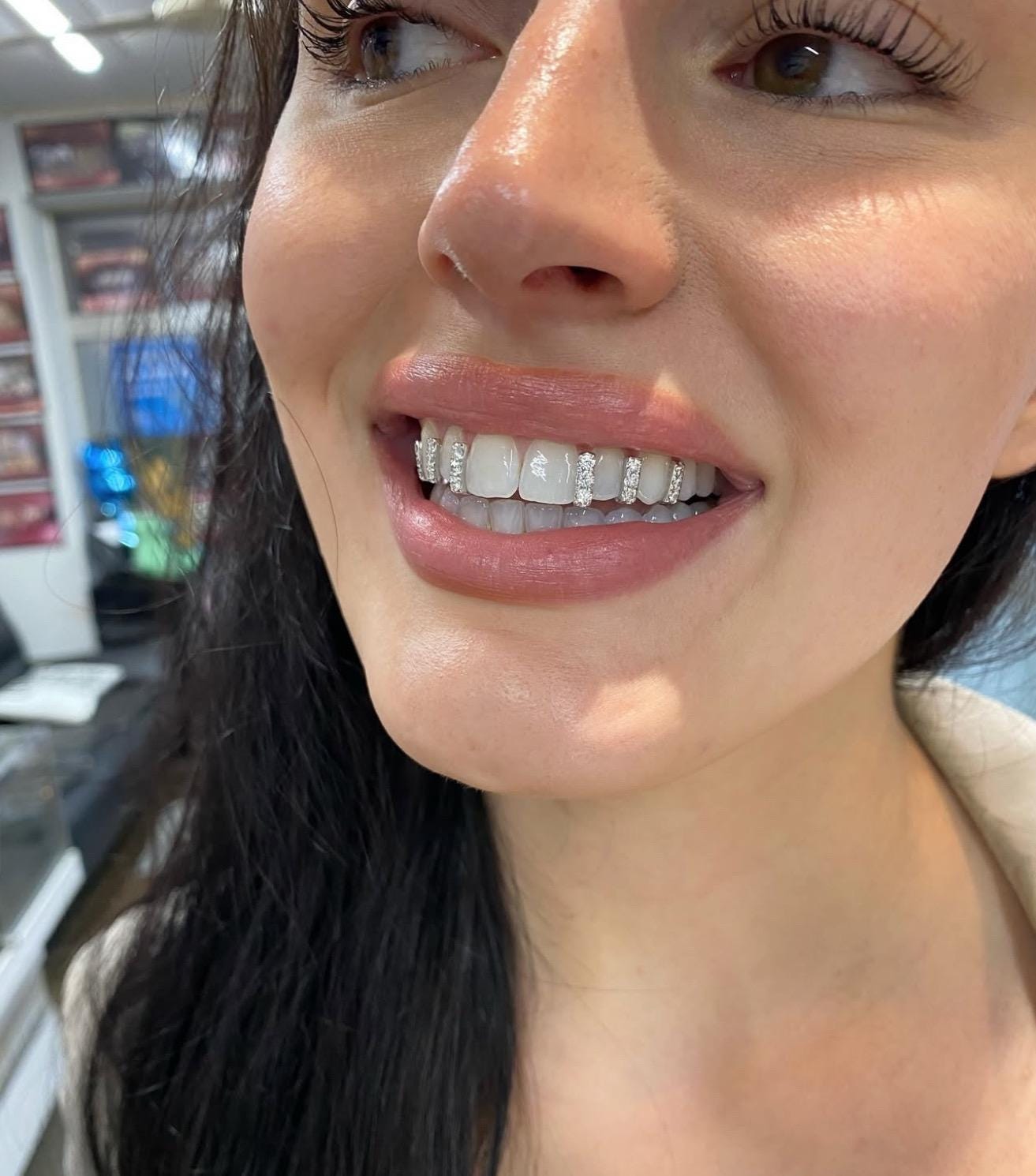 Iced Out Diamond Gap Filler Cap — Handmade Custom Personalised Fit Grillz in Sterling Silver or Gold | Any Teeth! Free Mould Kit Included!