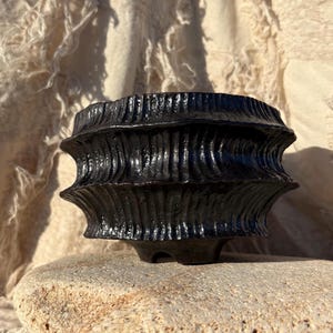 Black Sculptural Ceramic Planter - Layered Geometric Succulent Pot - Brutalist Studio Pottery - Handmade Minimalist Vessel