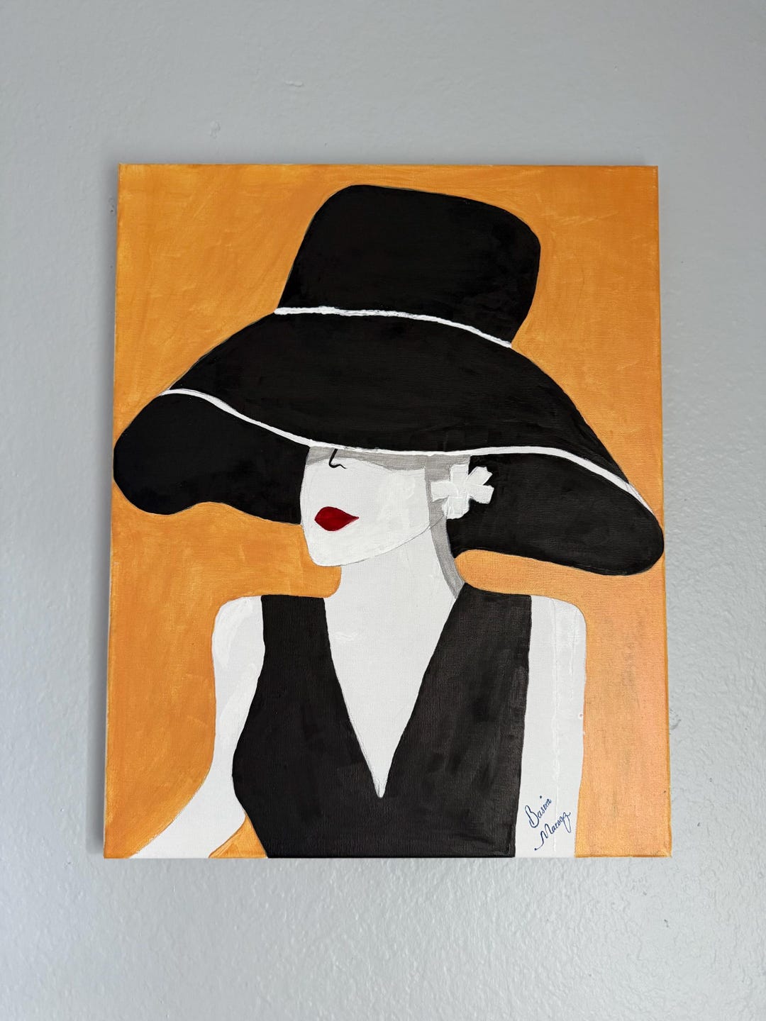 Black Hat Woman Painting – Acrylic Fashion Art on Canvas – 16x20 Modern ...