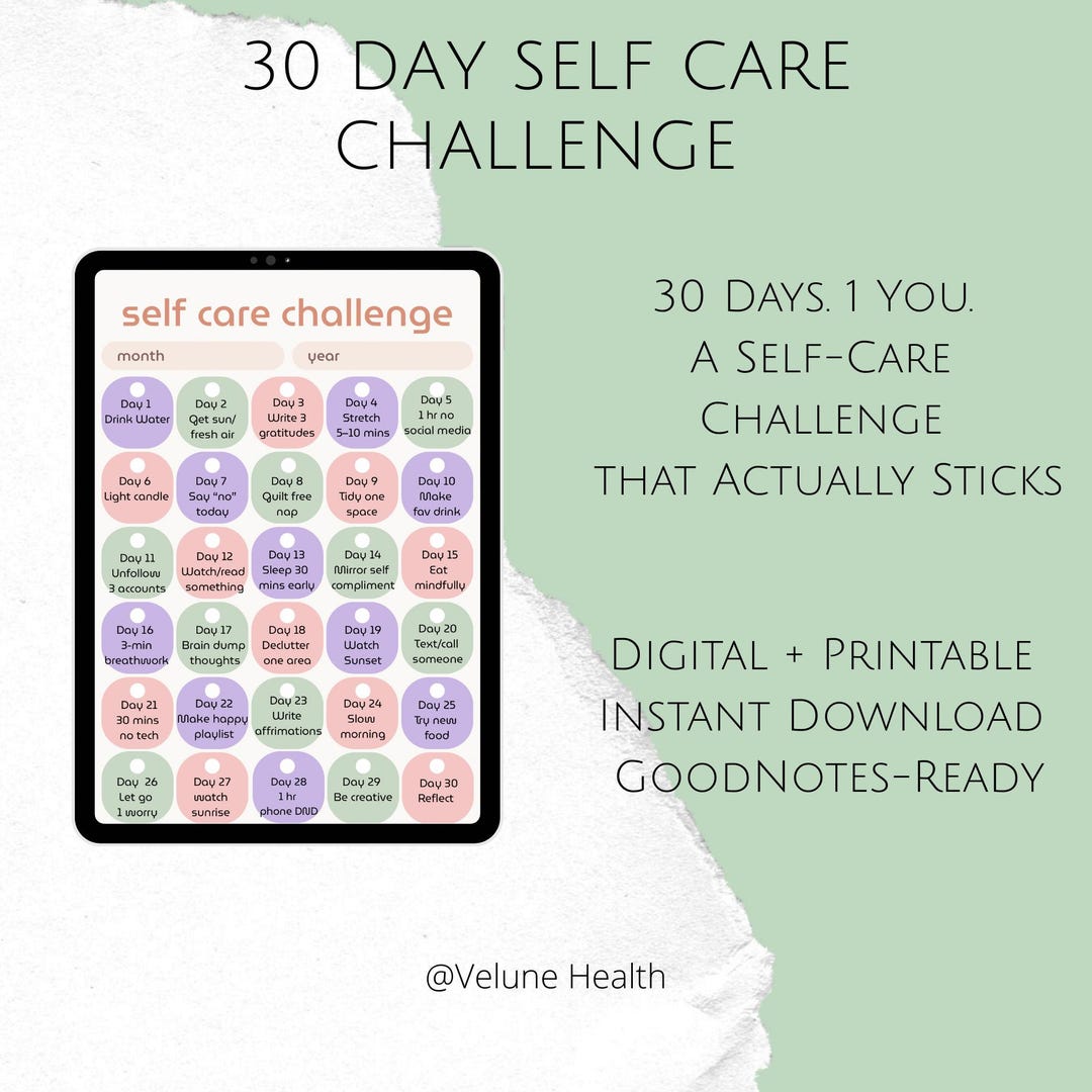 30 Day Self Care Challenge PDF | Printable Mental Health Planner ...