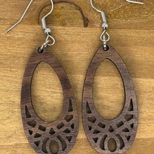 A Mother’s Tear - Laser Cut Walnut Hardwood Earrings –Custom Hook Options– Lightweight & Natural – Free U.S. Shipping