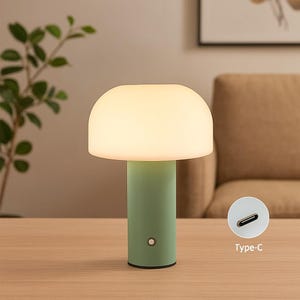 Lampada da tavolo a forma di fungo, LED ricaricabile di tipo C, luce notturna estetica, moderna e minimalista, sensore tattile.