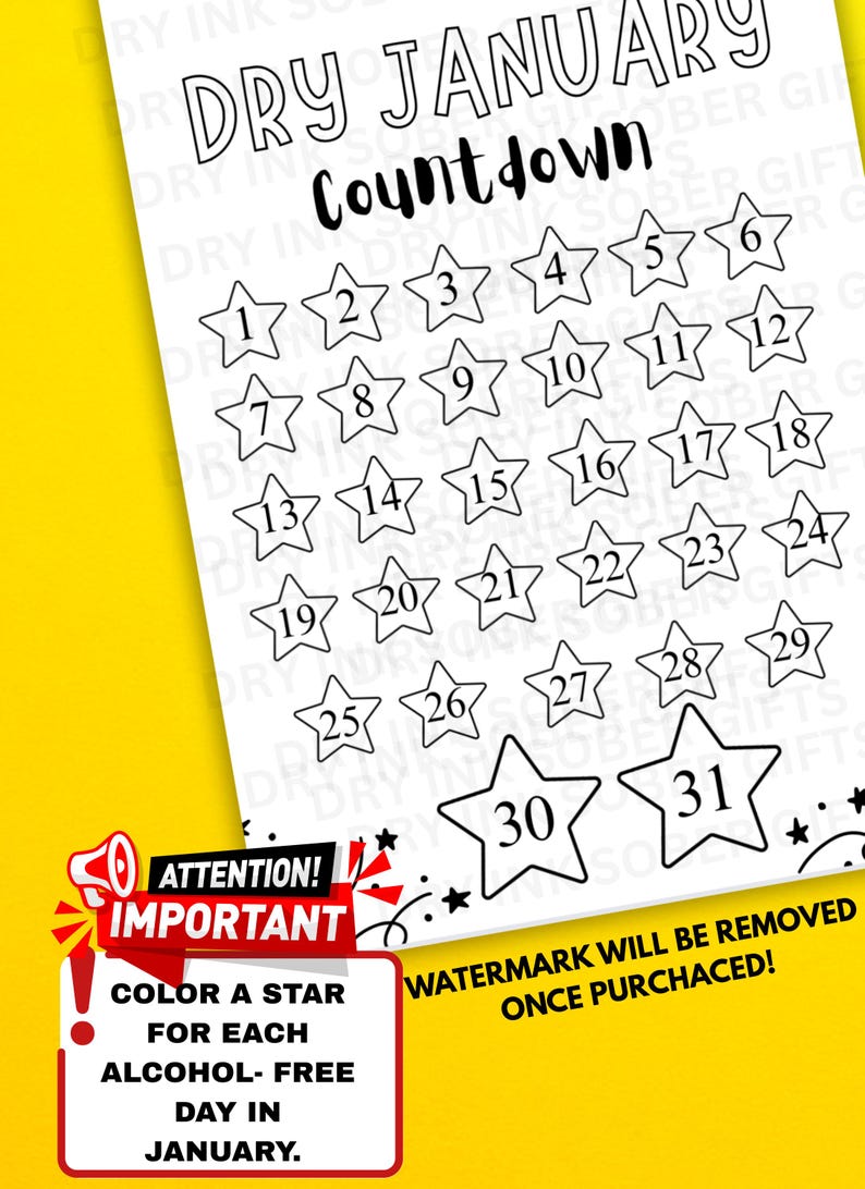Dry January Countdown Tracker, No Alcohol Challenge (digital Download ...