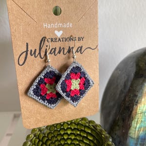 Crochet Granny Square Earrings -4 Colors
