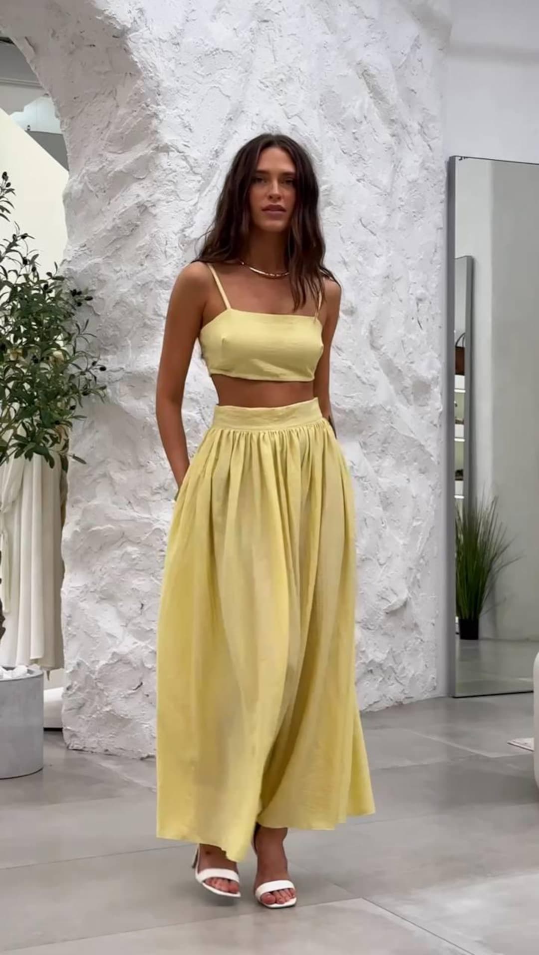 Crepe Crop Top and Maxi Skirt Set - Summer Resort Wear