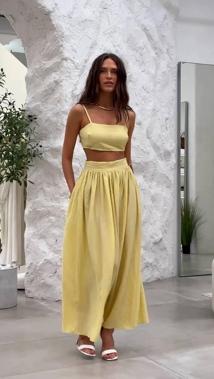 Yellow Skirt Top Set UK