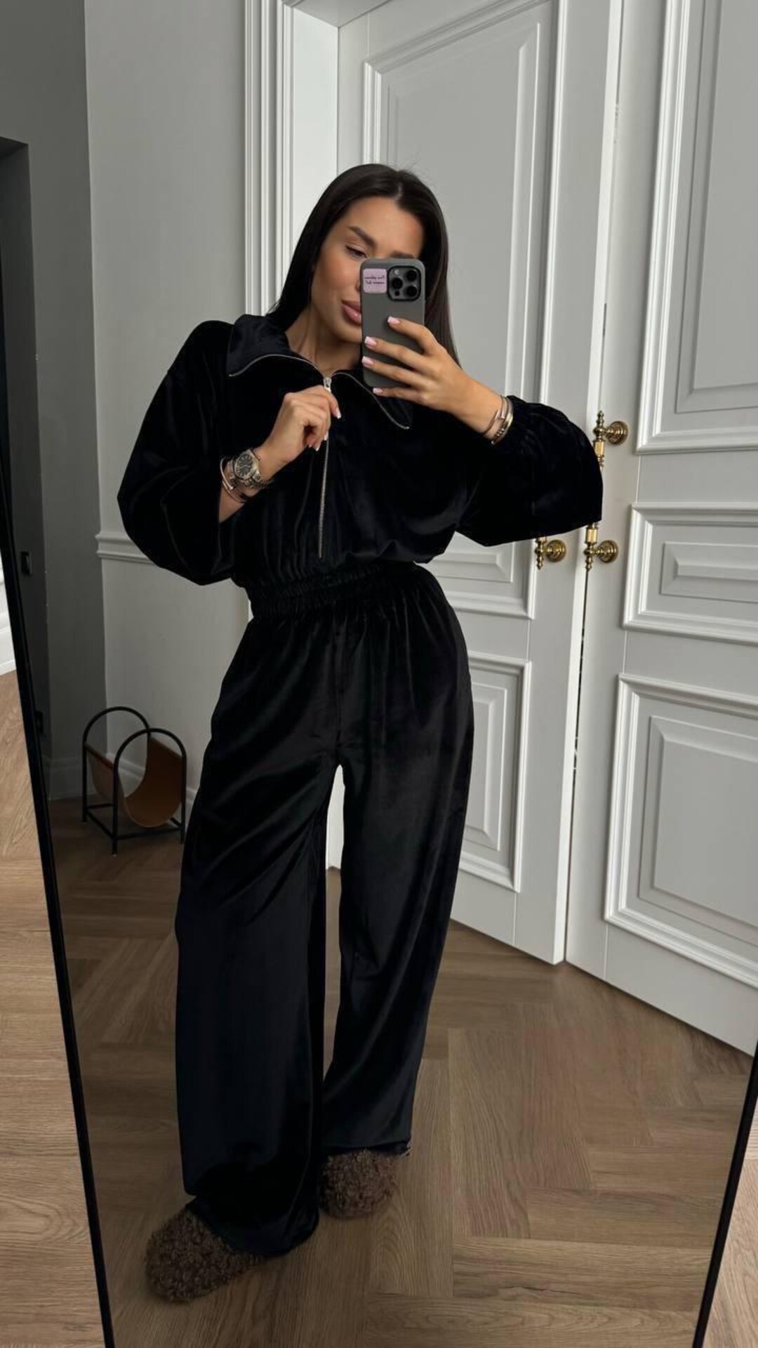 Black Velour Jumpsuit, Long Sleeve Palazzo Pants, Spring Outfit - Etsy