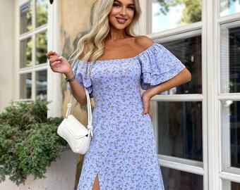 off shoulder blue floral dress Antoinettes Off-Shoulder Ballerina line skirt with full Off-Shoulder Floral Gown with High