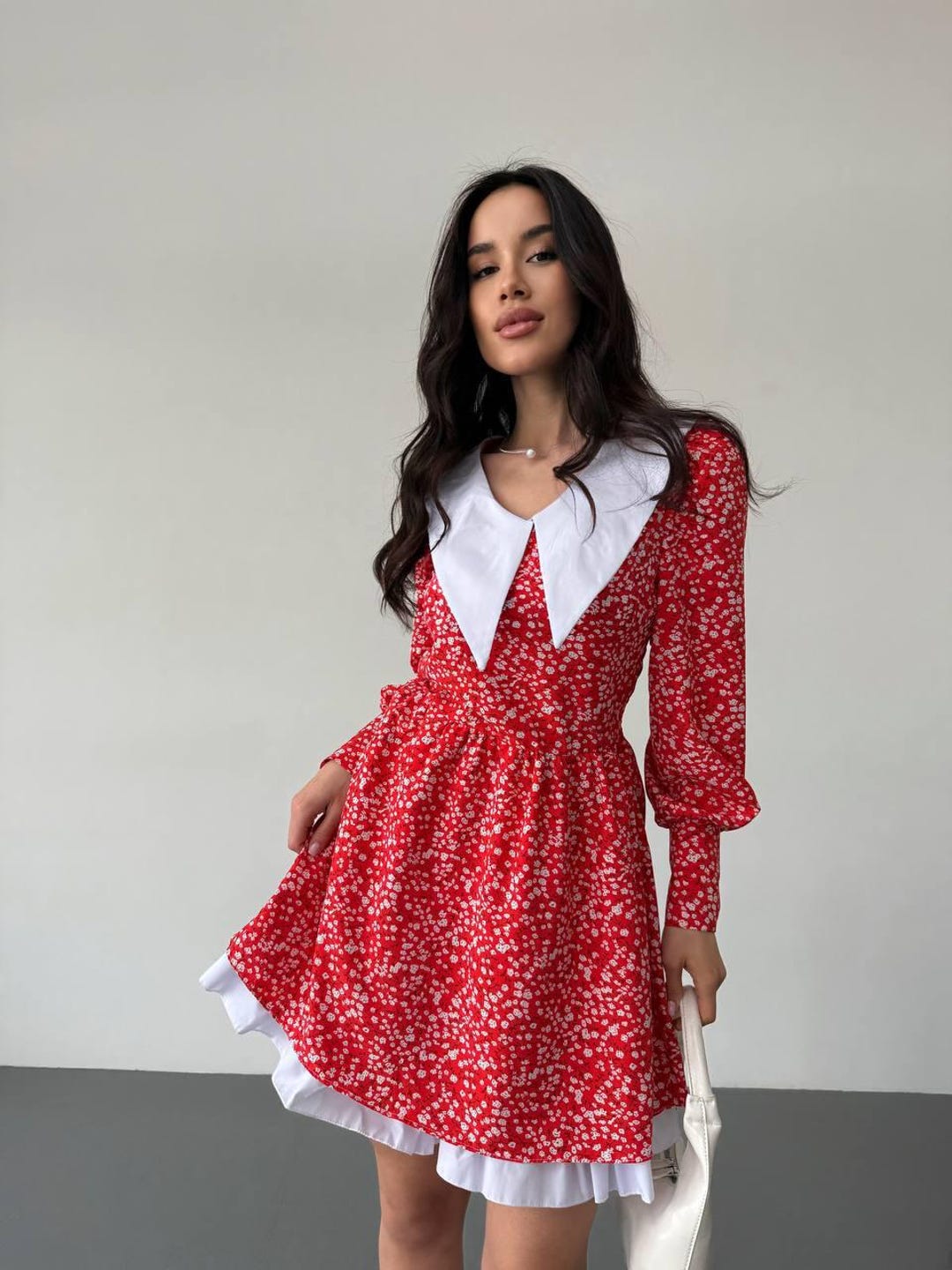 red spring dress Floral Mini Make a statement in the Falling For You Red Puff Sleeve Midi Dress Red Floral Guipure Lace Tiered