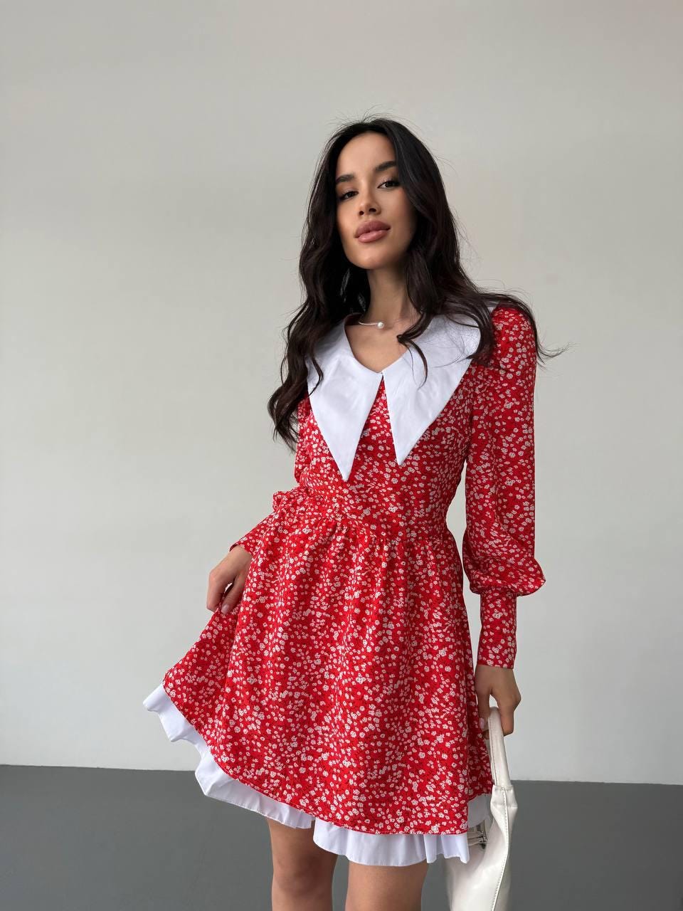 open lace back dress Farm Rio | Flora Tapestry Red Long Sleeve Mini Dress – main image 1