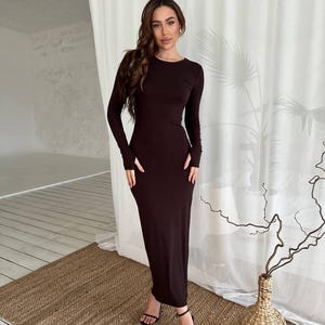 long sleeve dress with finger holes Rosin Studios Knit Crew Neck Long Sleeve Dress with Thumb Holes