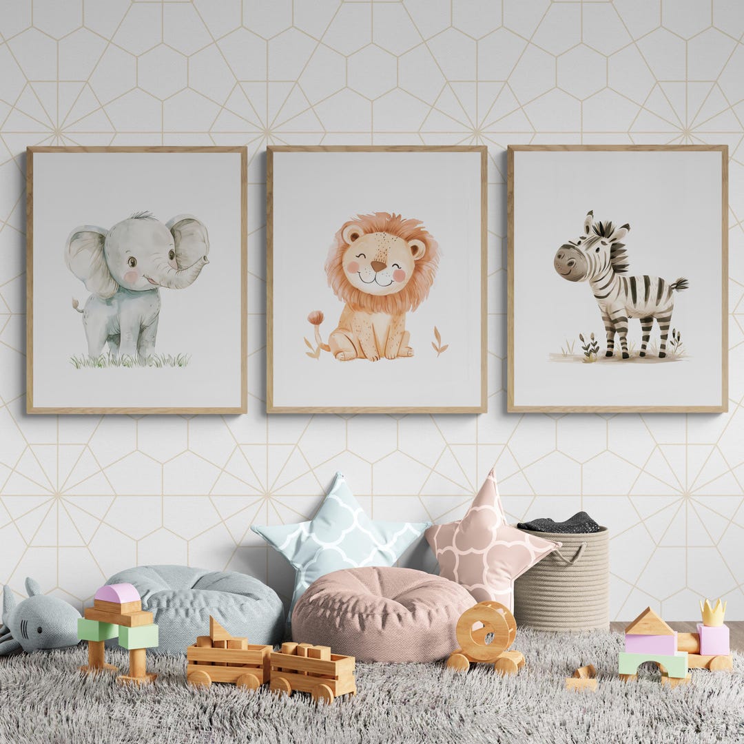 Safari Nursery Art Set of 3 | Baby Animal Wall Prints | Watercolor Lion ...
